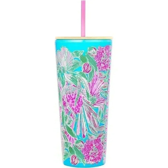 LILLY PULITZER Double Wall TUMBLER / 24oz “COMING IN HOT” Brand New With Straw - Picture 2 of 5